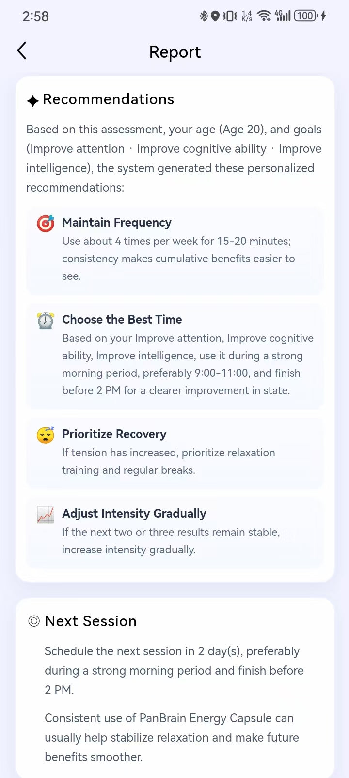 App report: personalized training recommendations